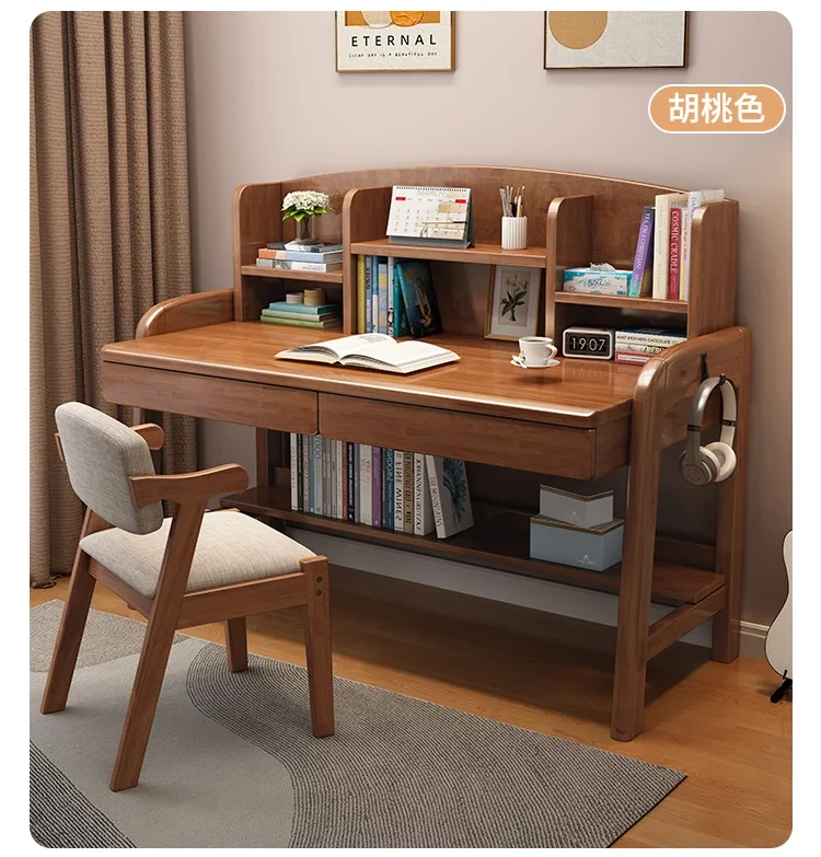 Bedroom primary and secondary school students writing table can be lifted all solid wood desk bookshelf