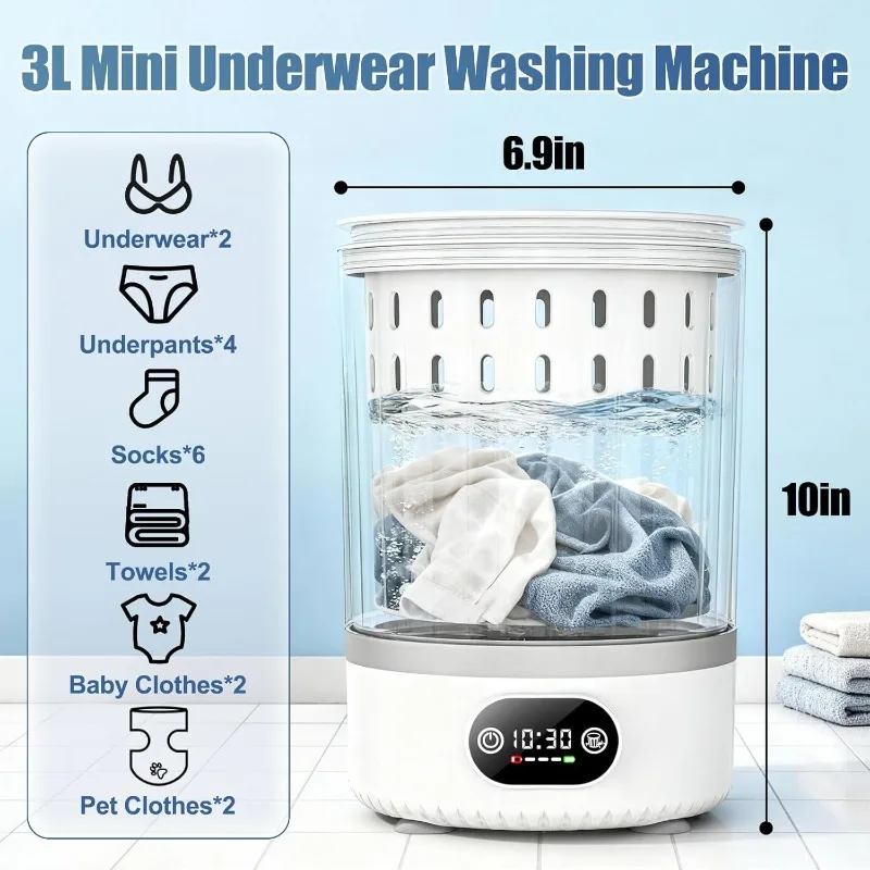3L Mini Washing Machine,3 In 1 Portable Washing and Spin Dry,Drain Washing Machine,Small Washer for Underwea Socks Baby Clothes image 2