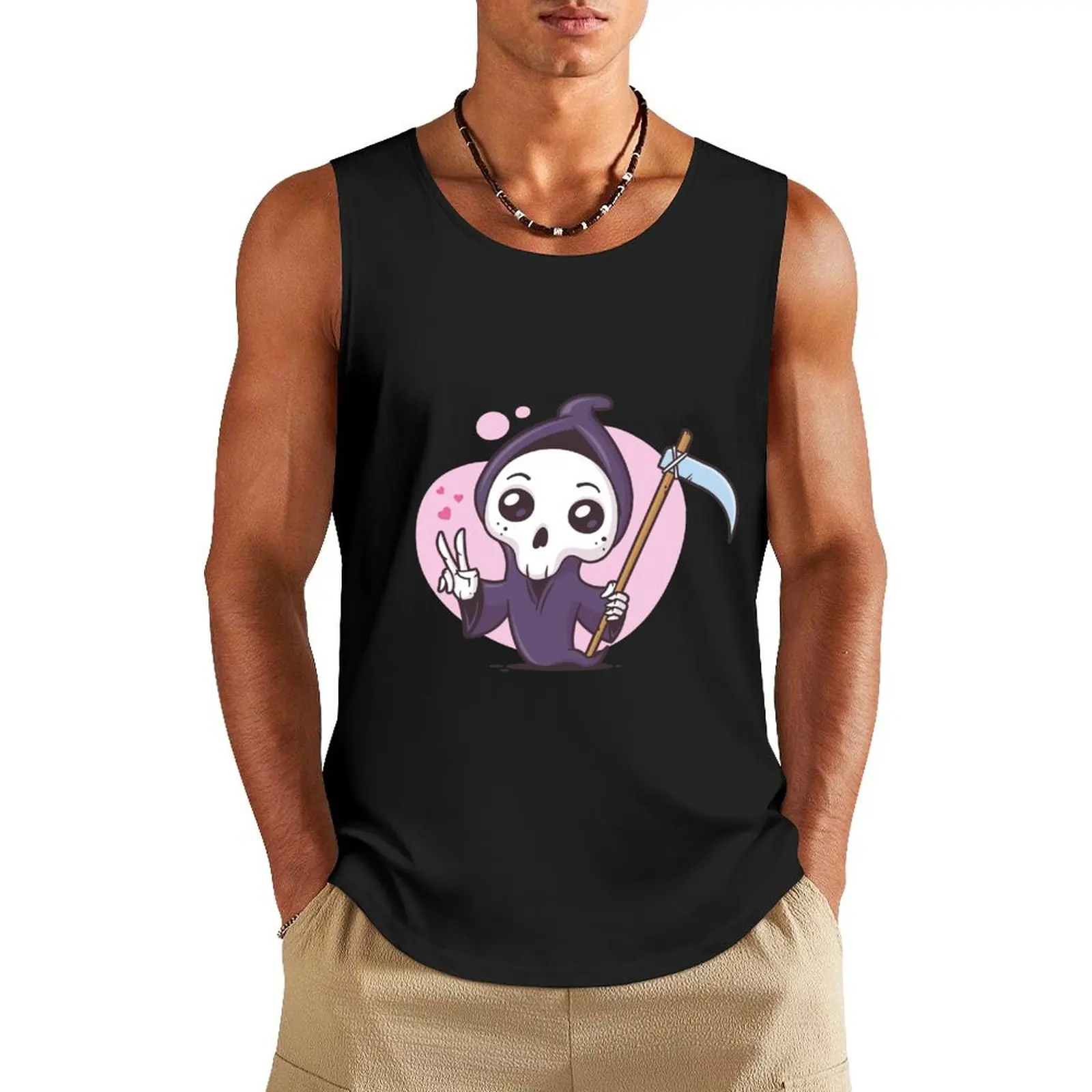 Kawaii Grim Reaper Tank Top sports clothes for men T-shirt for fitness male top Vests