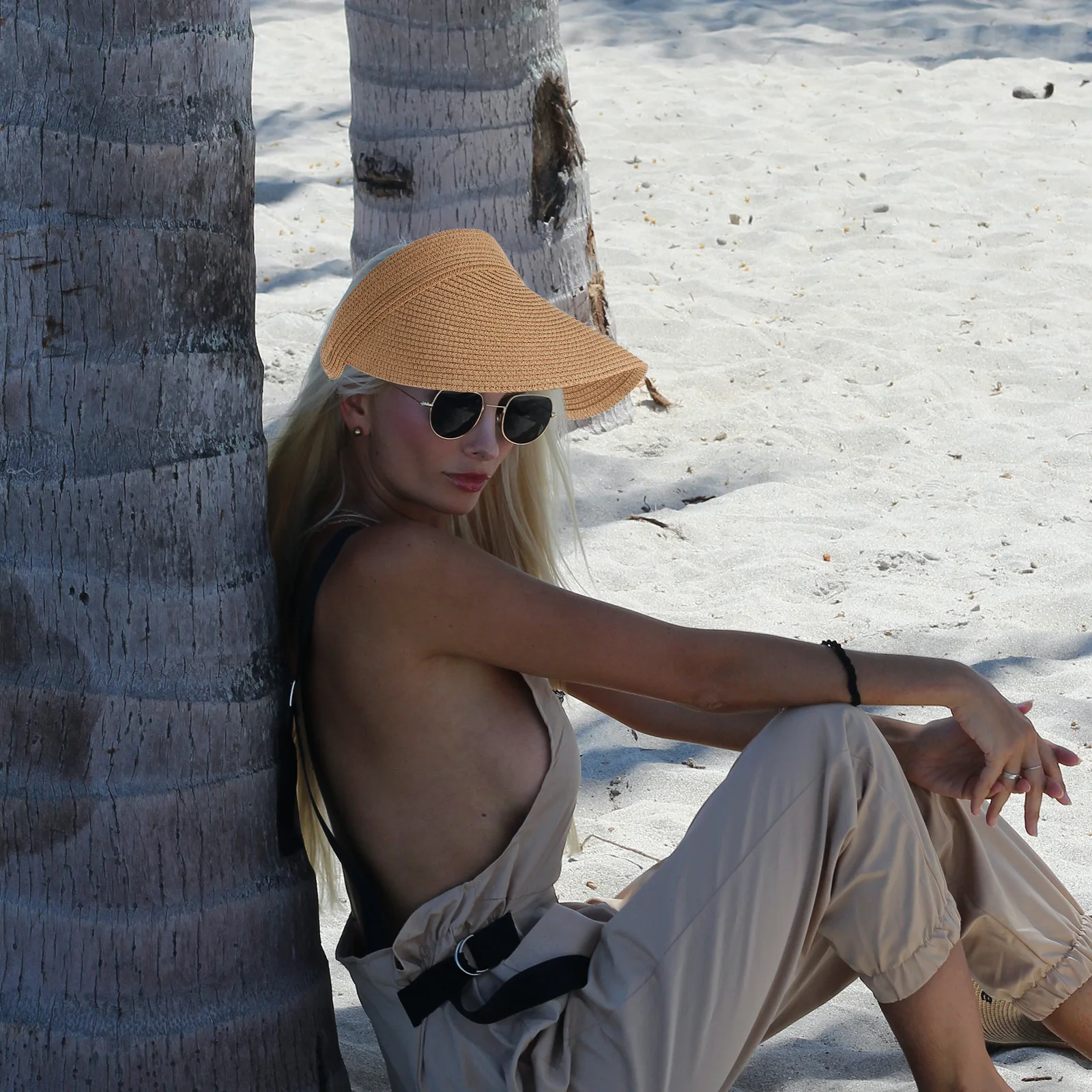 

1pc Straw Weaving Visor Hat Sun Proof Sweat Proof Ladies Beach Hats Summer Beach Cap Travel Women Straw Caps Sun Hats