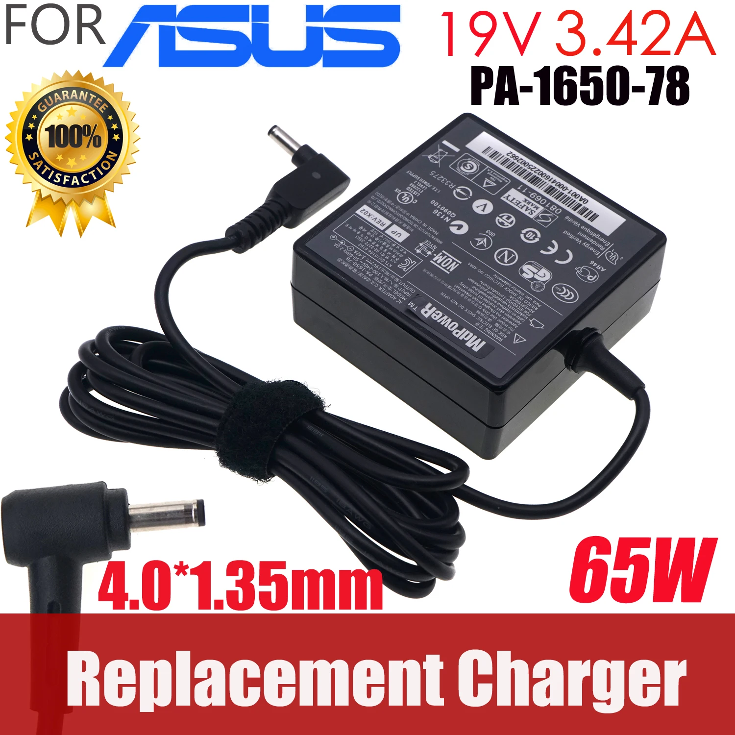 

19V 3.42A 65W 0A001-00897600 AD2087520 4.0mm*1.35mm AC Adapter Charger For ASUS ZenBook 14 UM433IQ-DS71 Notebook OEM