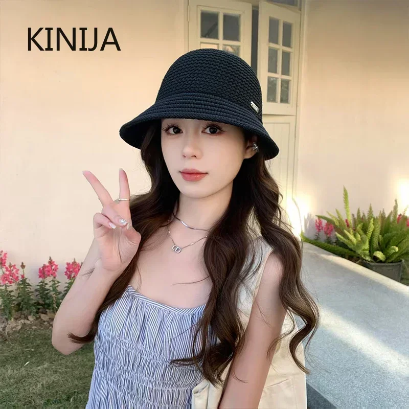 

Summer Hollow Fisherman Hat Female Foldable Sun Protection Hat Versatile Breathable Sun Hat Japan Fashion Bucket Cap for Girls