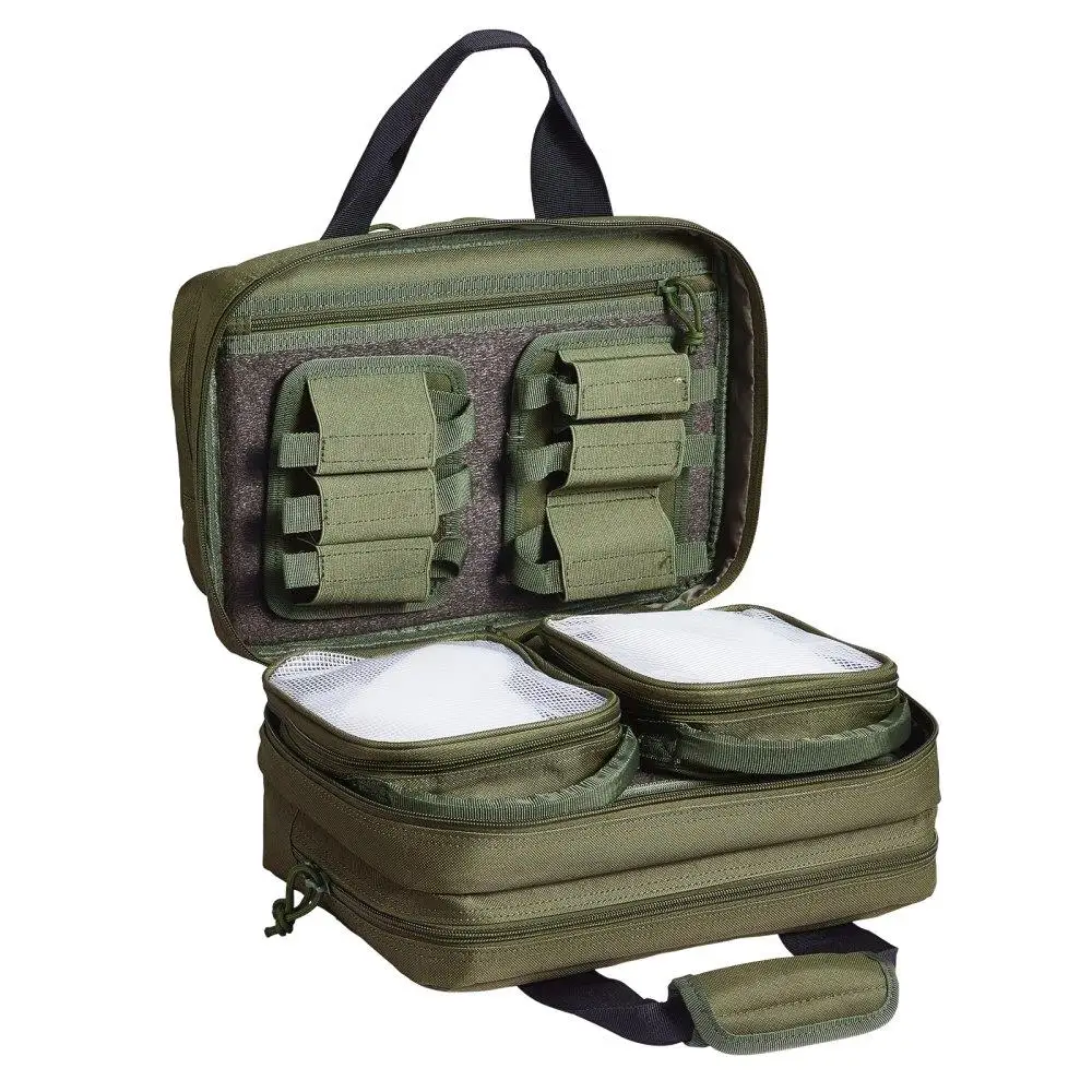 

Tactical Pistol Range Bag for 2 Pistols with Lockable Zipper and Built-in Pistol Pouches Green Outdoor for shooting
