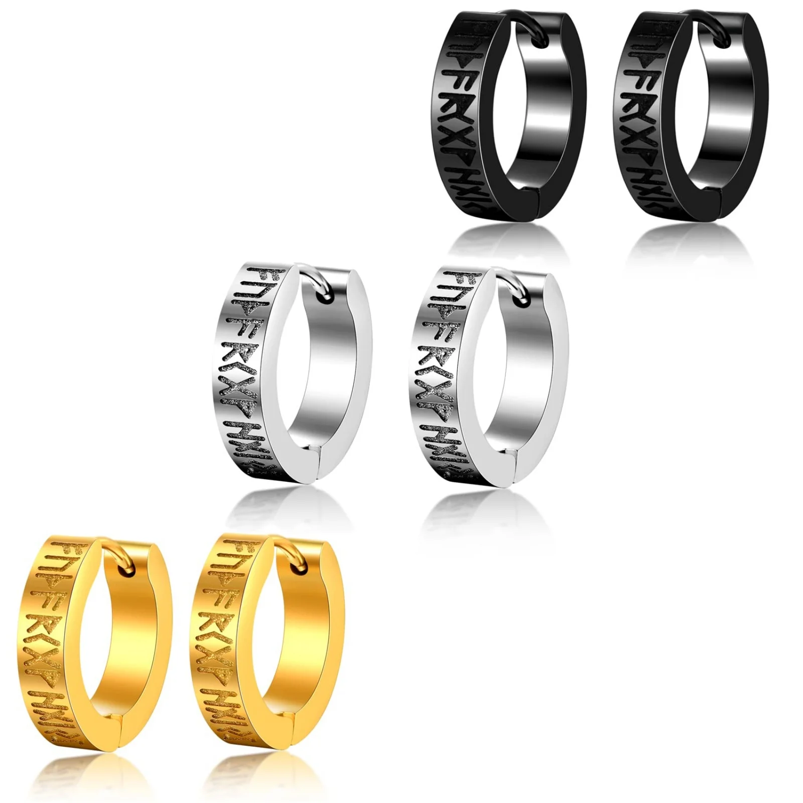 Norse Viking Hoop Earrings for Men Women Rune Carved Design Amulet Protection Huggie Hoops Earrings stainless steel Jewelry Gift