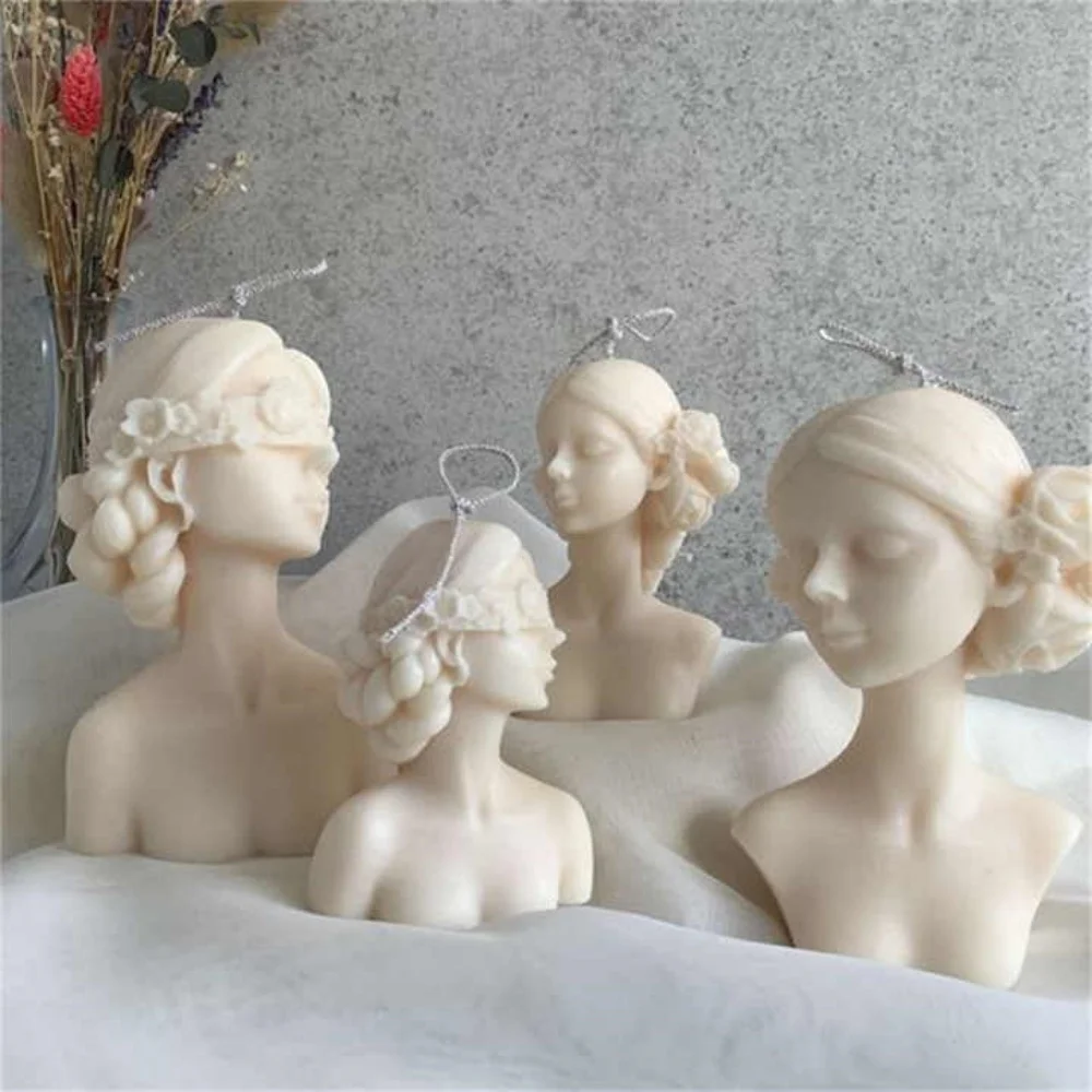 

3D Flower Woman Body Resin Mould Goddess Torso Candle Silicone Mold Beauty Soy Wax Making Blindfolded Female Figure Statue Decor