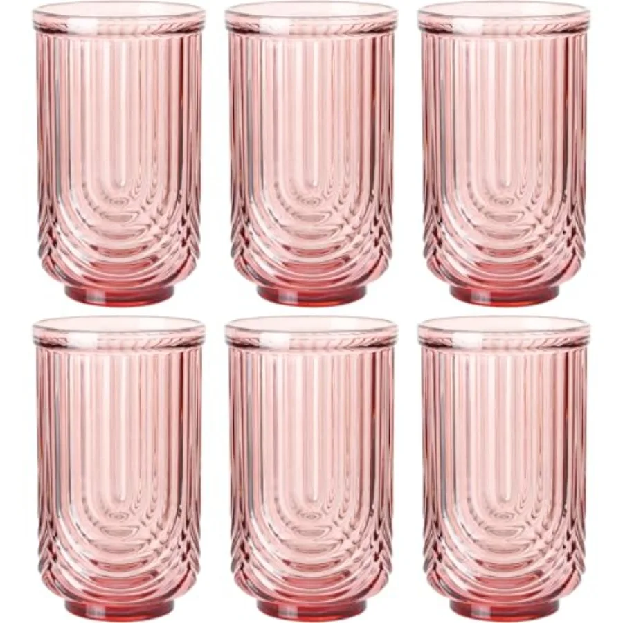 

Набор винтажных стеклянных стаканов (6 шт.) 500 мл: стаканы для воды, хайболы в стиле ар-деко с волнистым узором, стаканы для виски и коктейлей, для бара, для холодного кофе