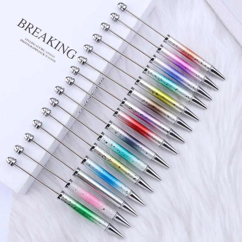 50pcs DIY Beaded Pen UV Plated Starry Glitter Gradient Beaded Ballpoint Pen Personalized Handmade Bead Gift Pens Office Supplies