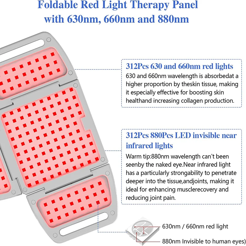 KTS-Painel Dobrável de Terapia de Luz Vermelha para Alívio Da Dor Corporal, Artrite Do Joelho, Ombro, Costas, Alívio Muscular Da Mão, 630, 660nm,