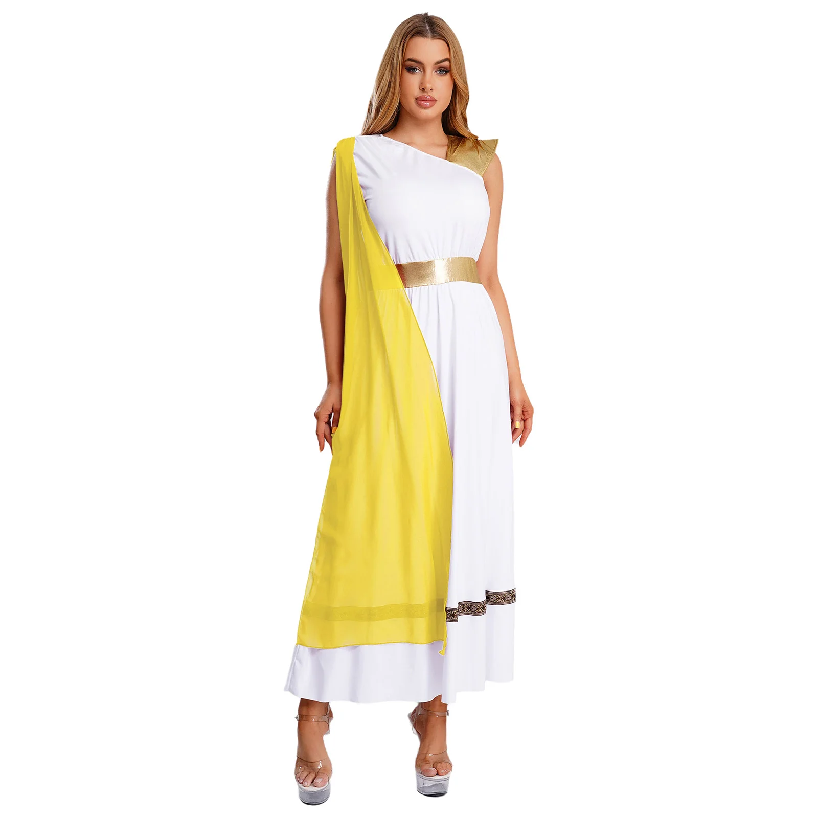 

Women Roman Empress Toga Tunic Dress Ancient Greek Princess Cosplay Costume Golden Roman Empress Toga Costume Halloween Costume