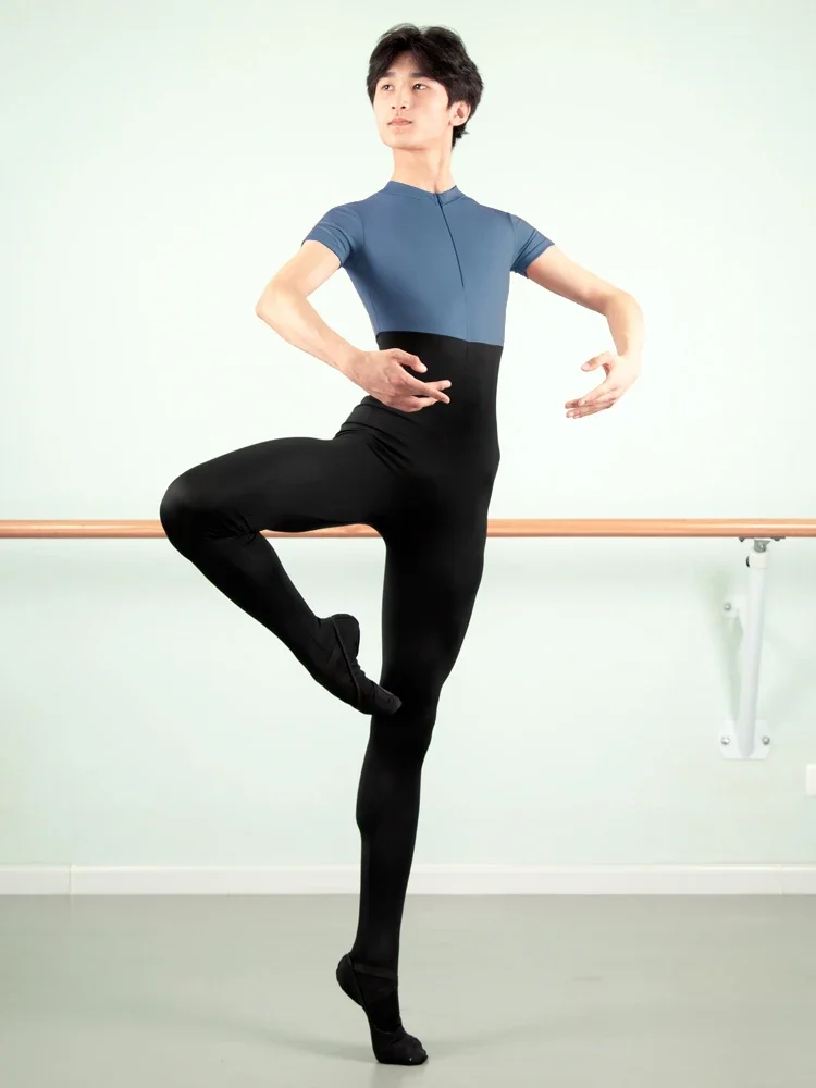 بدلات تدريب رقص الباليه الاحترافية للرجال ، شورت أسود من قطعة واحدة ، ملابس صالة ألعاب رياضية ، جوارب للجسم