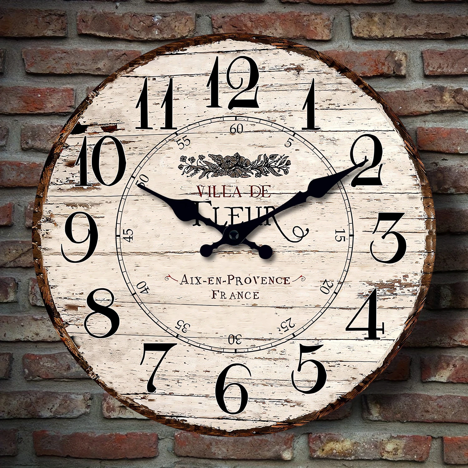 1pc Wooden wall clock, French Vintage White Silent non-ticking Kitchen Clock, Country Vintage decor Silent Wall clock-no battery