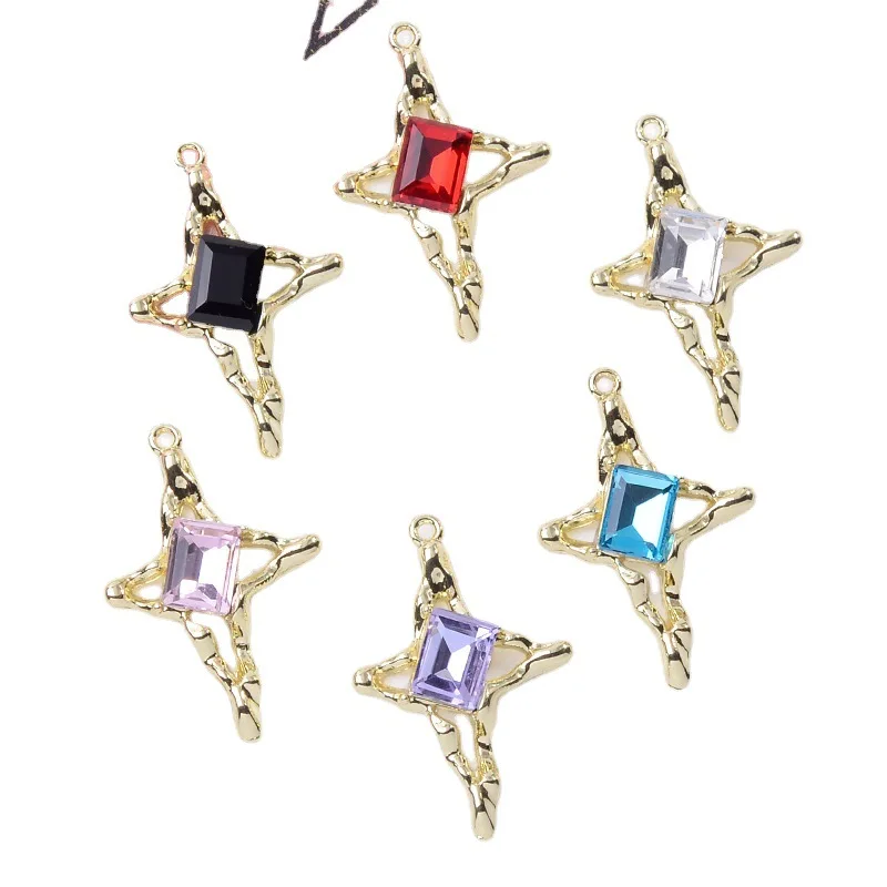 100Pcs sets creative  hollow star inlaid crystal accessories DIY handmade jewelry earrings fringed pendant spot direct supply