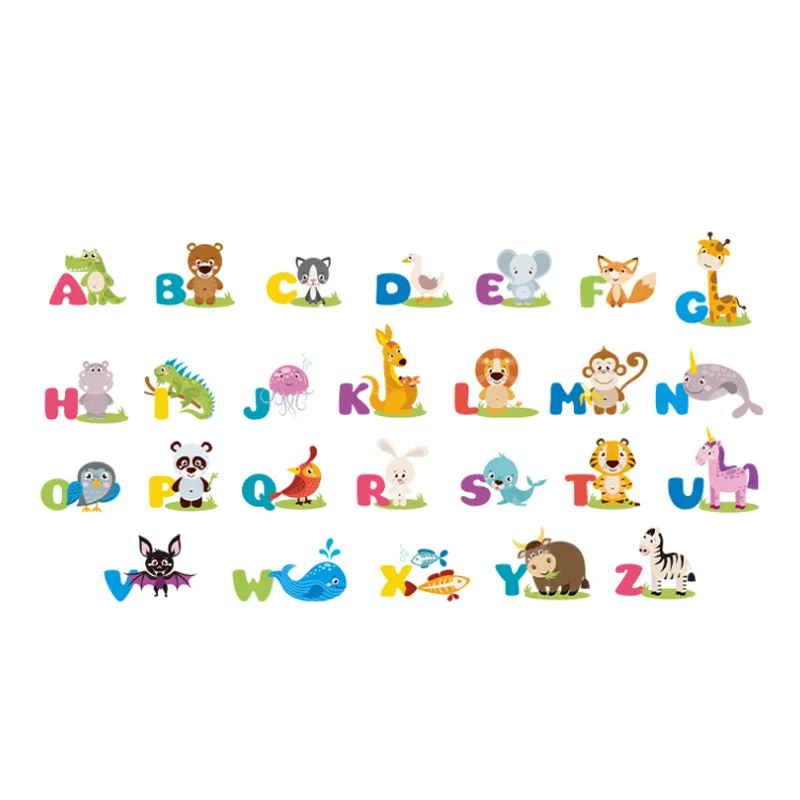 Cartoon Letter Wall Sticker Baby Early Education 26 Letter Cute Animal Kindergarten Room Classroom Decoration Decal Waterproof