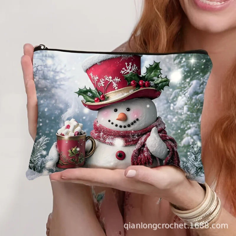 Hot-selling New Trend Makeup Bags, Christmas Snowman Print Storage Bags, Pencil Cases Available for Customization Makeup Pouch