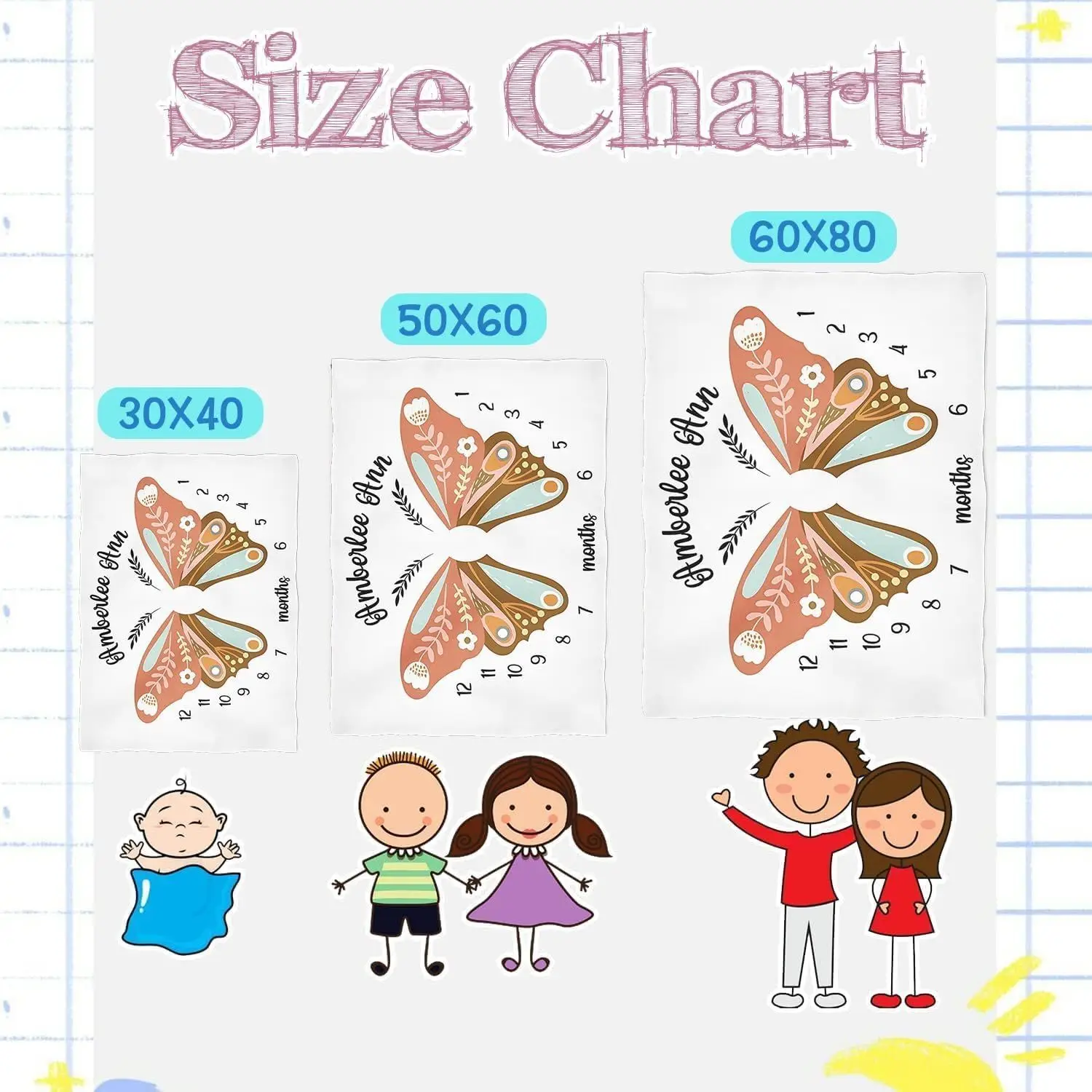 Personalized gifts for customizing names for babies,monthly milestone blankets for baby girls and boys,baby growth chart blanket