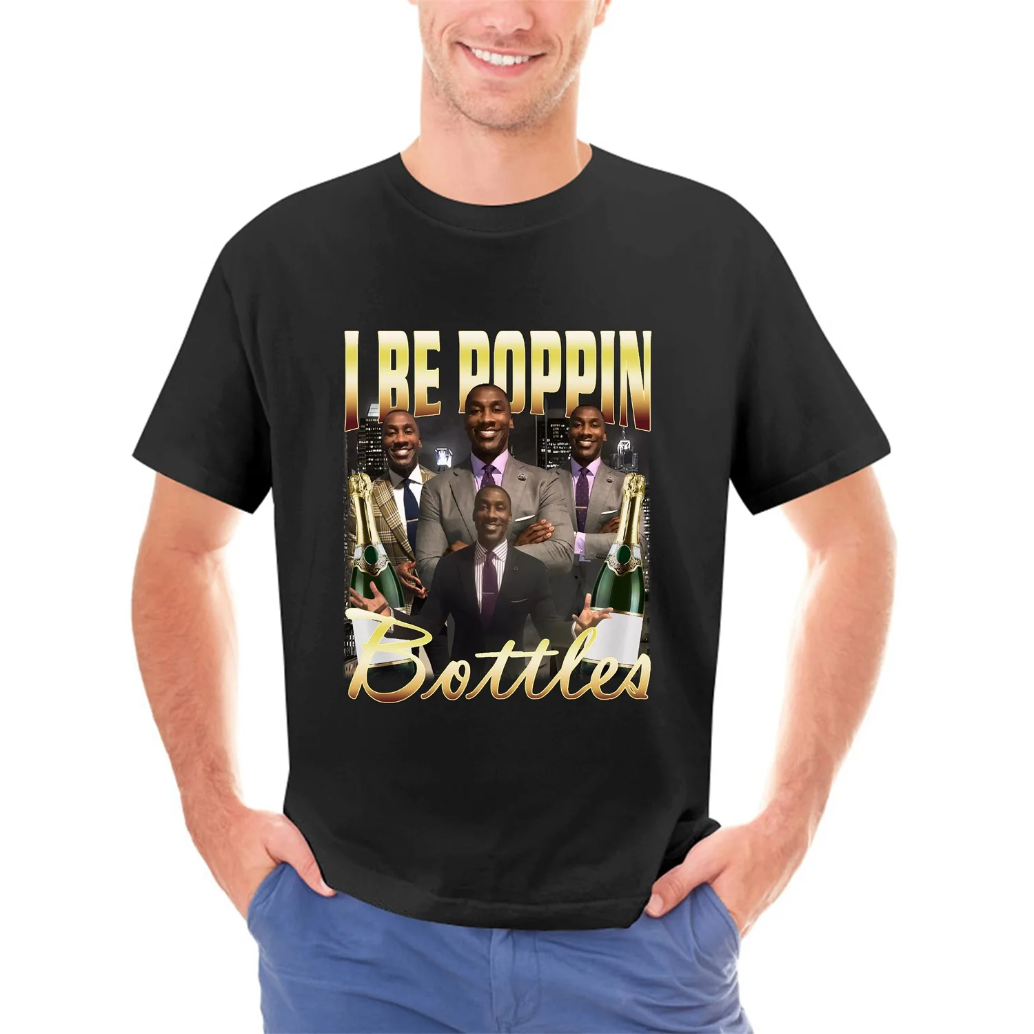 I Be Poppin Bottles Shirt Shannon Sharpe T-Shirt Vintage I Be Poppin Bottles Homage Bootleg Retro 90's Shannon Shirt I Be Poppin