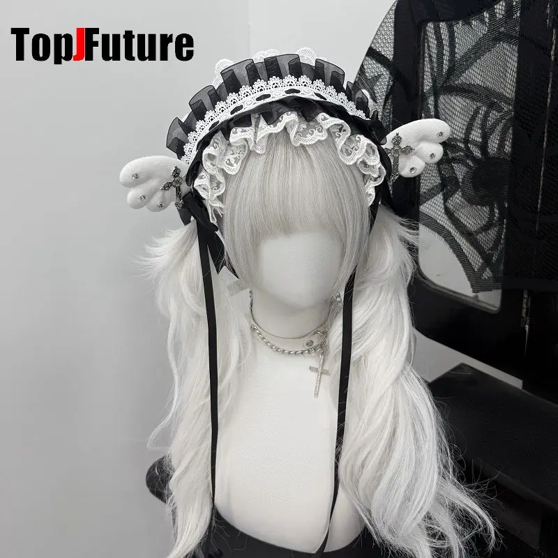 Dark Gothic Lolita handgemaakte pluche konijnenoren klinknagel lederen gesp hoofdband subcultuur Y2K dames haar hoepels haaraccessoire