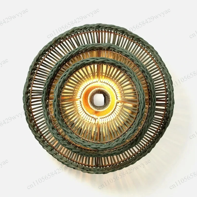 Nordic Modern Rattan Wall Lamp, Hunter Green Decor Light for Hotel Corridor, Bedroom Bedside