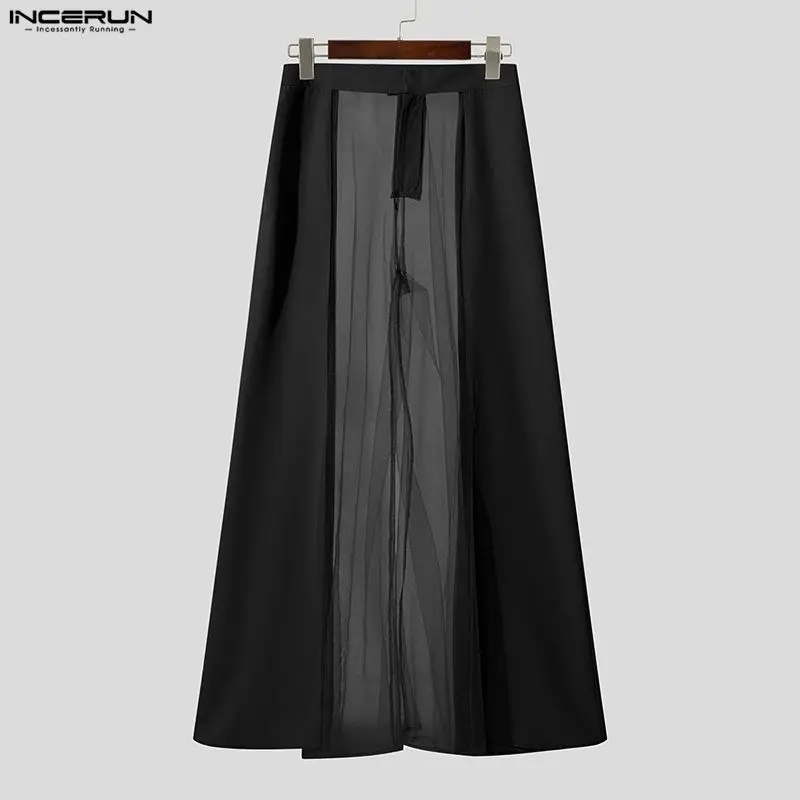 

INCERUN мужские брюки сетчатые лоскутные джоггеры на пуговицах свободные прозрачные широкие брюки мужские сексуальные уличные модные брюки мужские S-5XL