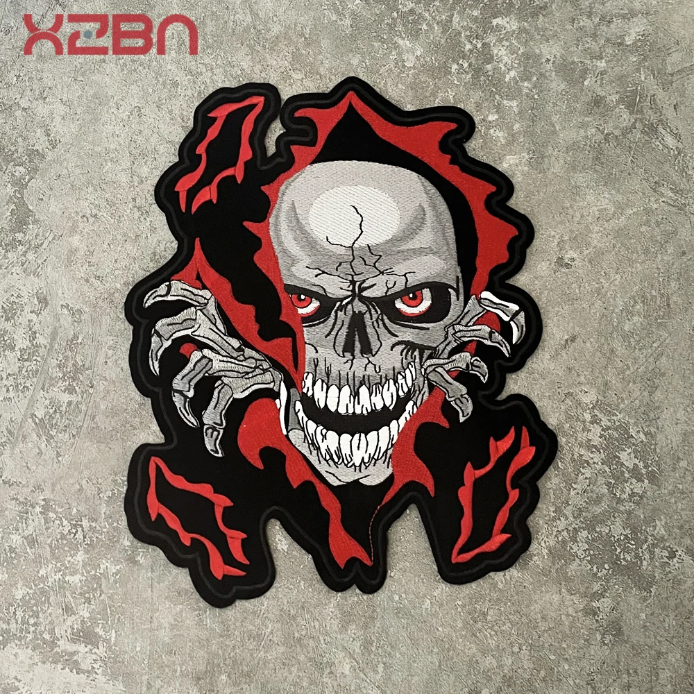 Skeleton Punk Large Embroidery  Patch Back Glue Motorcycle Knight Clothes Decoration Exquisite Cloth Paste DIY  24*29cm