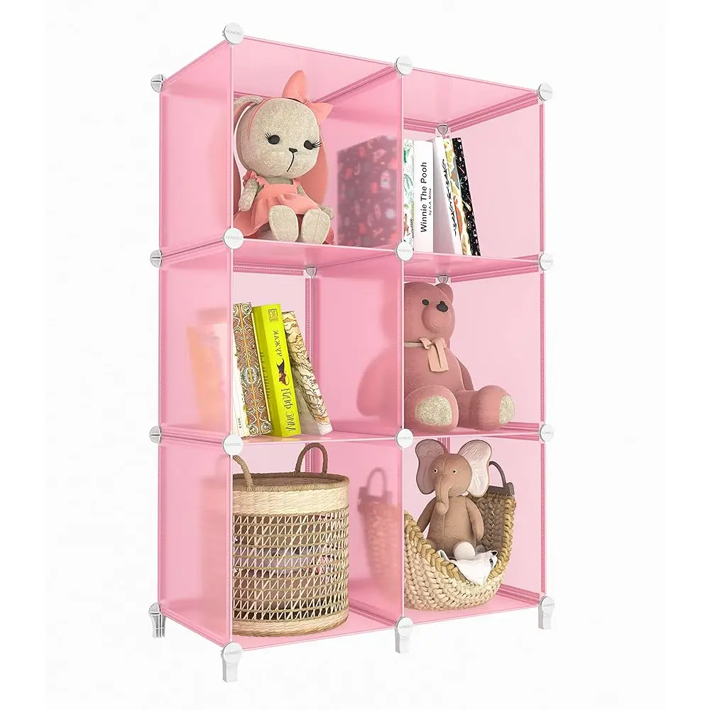 

6-Cube Storage Shelf, Storage Bookcase Bookshelf With Metal Hammer, Storage Cubes Organizer Cabinet For Kids, Closet, Bedroom,