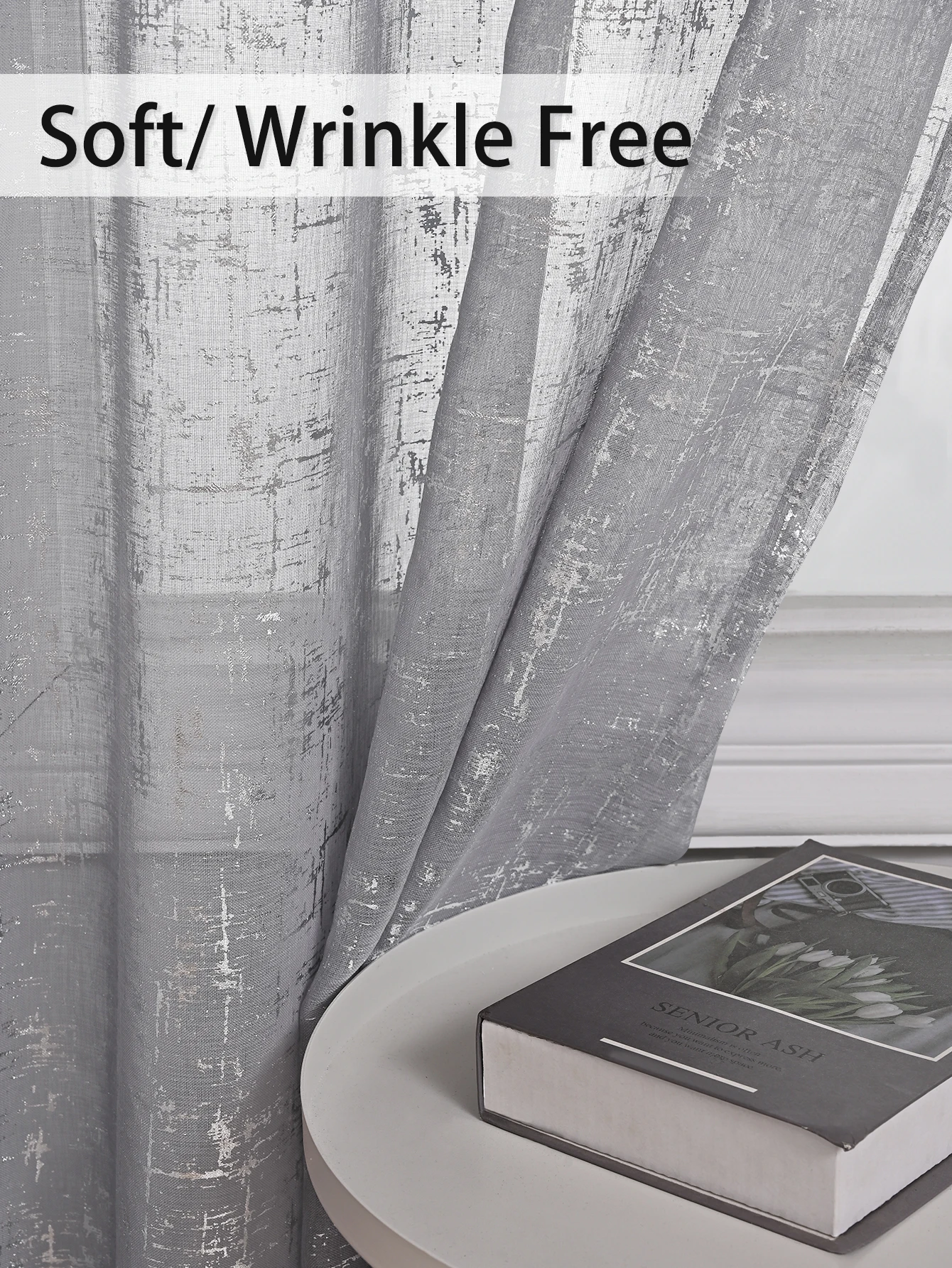 1pc Unique Silver Cross Patterned Semi Sheer Curtain, Curtains for Bedroom and Living Room
