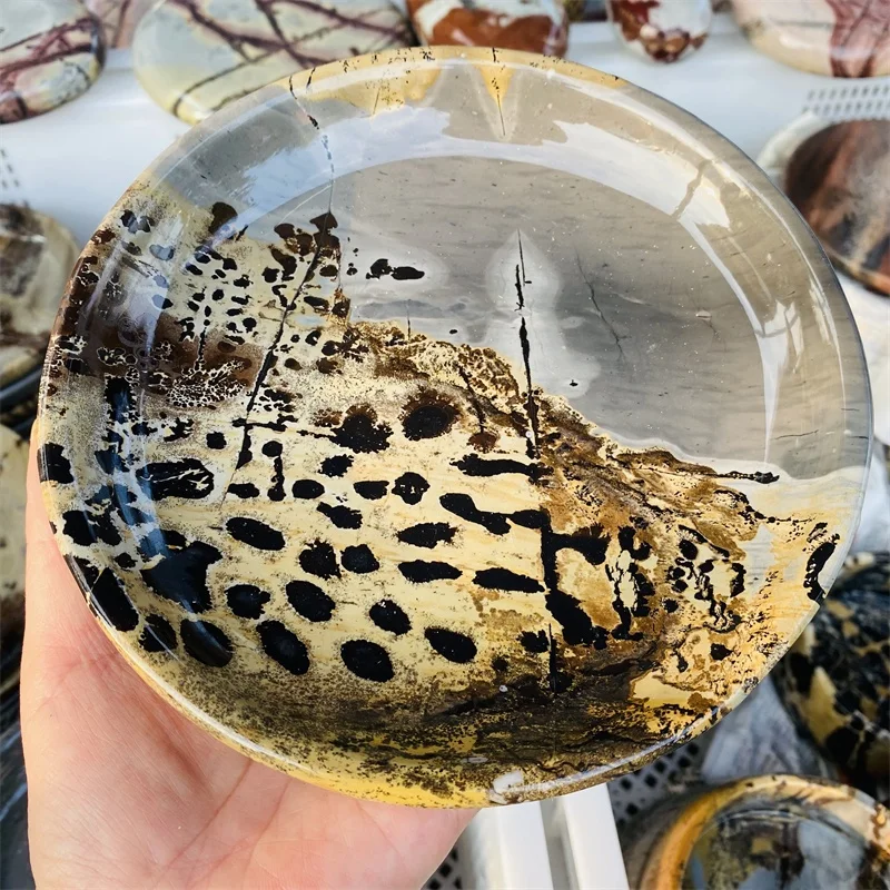 Healing crystal Chinese painting slate picture jasper ashtray crystal painting gift decorative stone plate