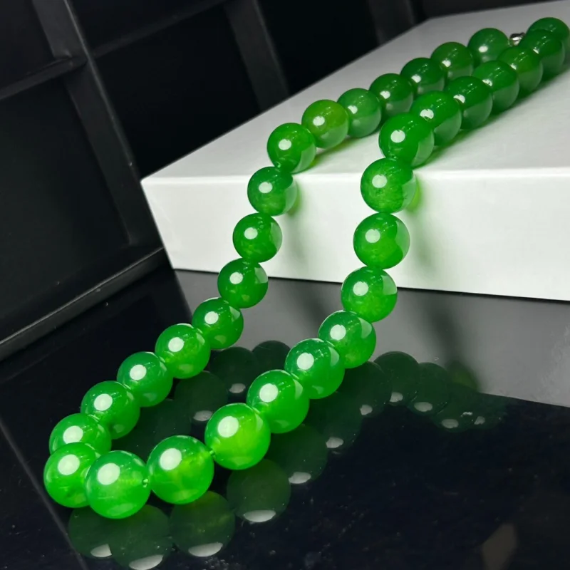 

14mm Certified Natural Ice Green Myanmar Beads Jade jadeite Necklaces Pendants