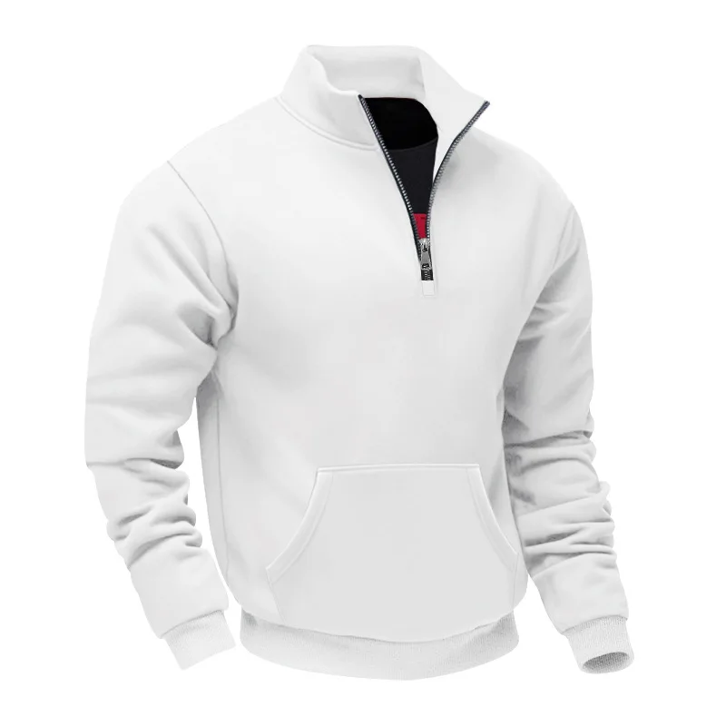 Grenzübergreifender Herbst- und Winter-Samt-Pullover für Herren, locker geschnitten, im Retro-Stil, lässig, mit Stehkragen, halbem Reißverschluss und Taschen für Pendler. – Detail 6
