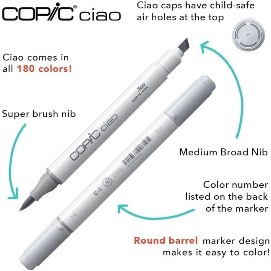 Copic Ciao Alcohol Markers 6 Colors Dual Brush Tip Art Marker for Adults/Teen Artists Creators Permanent Blendable Sketch Marke
