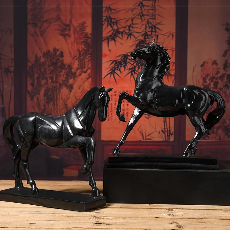 Resin Handicrafts Simulated Horse Sculpture Simulated Animal Figurines Black Horse Decorative Figurines Home Decoration