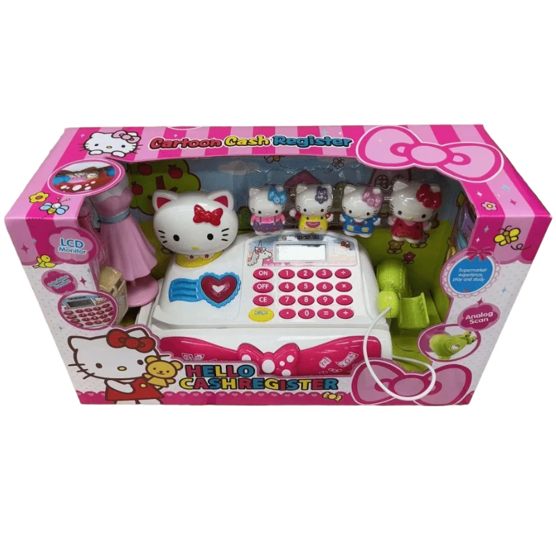 

Hello Kitty Cartooh Cash Register HELLO CASHREGISTER Simulation Supermarket Cash Register Puzzle Children Play House Toys Gifts