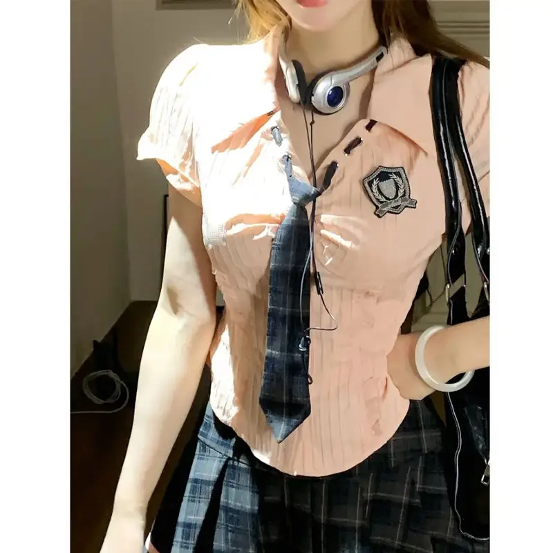 Abiti da donna estetici Set da 2 pezzi T-shirt Harajuku Y2k + gonna corta Polo Goth Punk Hot Girl Vintage Streetwear Sexy Slim anni 2000