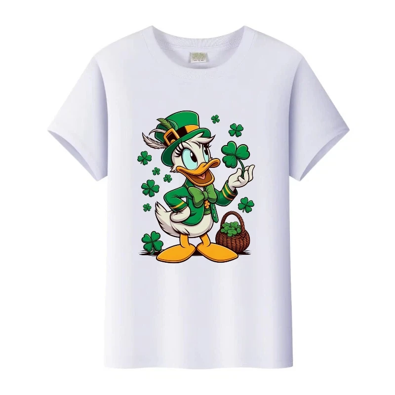 ديزني ميكي ماوس دونالد داك فريندز البرسيم طباعة تيز الرجال الأسرة فضفاض تي شيرت امرأة الملابس Harajuku بلوزة برقبة دائرية للأطفال #2