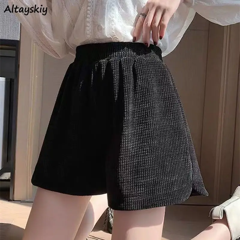 

Black Shorts Women Y2k Casual Elastic Waist Vintage Elegant Female Simple Fashion Wide Leg Autumn Winter Chic Versatile Daily