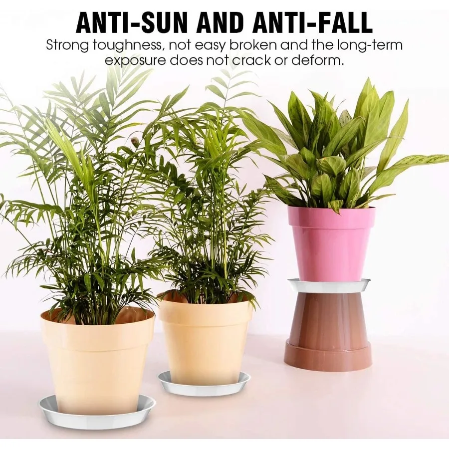 أواني نباتية بيضاء مقاس 8 بوصات مكونة من 6 قطع - صواني أوعية متينة للنباتات الداخلية والخارجية