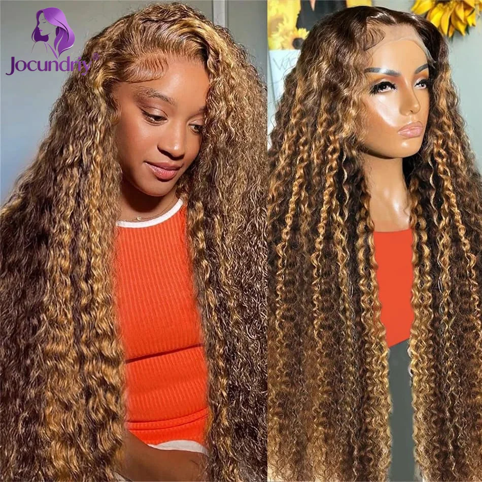 

Highlight Ombre 13x4 Lace Front Wig Human Hair Honey Blonde 4/27 Deep Wave 13x4 Lace Frontal Wigs Wigs Human Hair 180% Density
