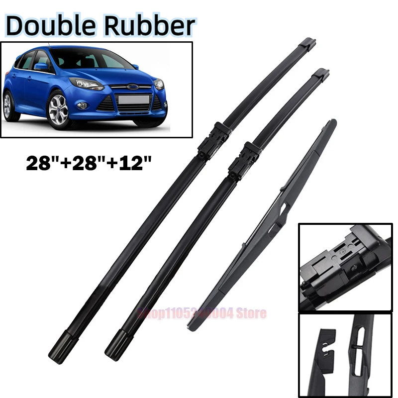 

Front & Rear Wiper Blades Set For Ford Focus 3 2011 - 2017 Windshield Windscreen Window Rain Brushes 28"+28"+12"