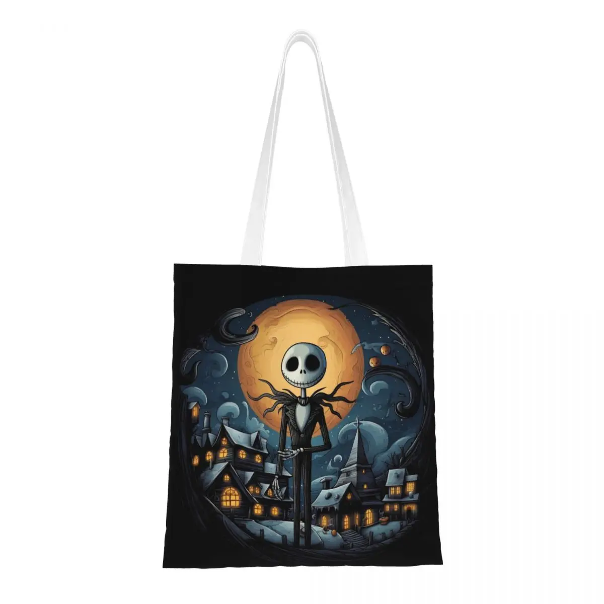 Custom The Nightmare Before Christmas Grocery Tote Shopping Bags Women Fashion Tim Burton Canvas Shoulder Shopper Bags Handbags