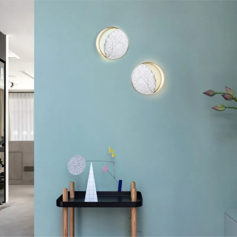 Circular Marble Living room Led Wall Lamp Indoor Lighting Fixtures Surface mount(with light source)