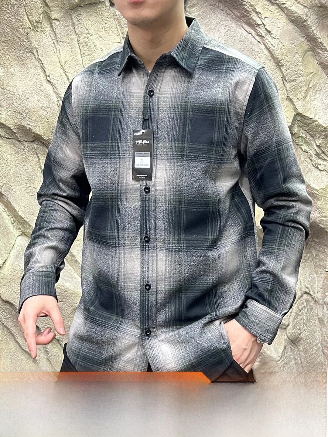 Washed Brushed Plaid Gradient Large Size Shirt Vintage Style Long Sleeve Casual Cotton Polyester Blend Spring Autumn Wear