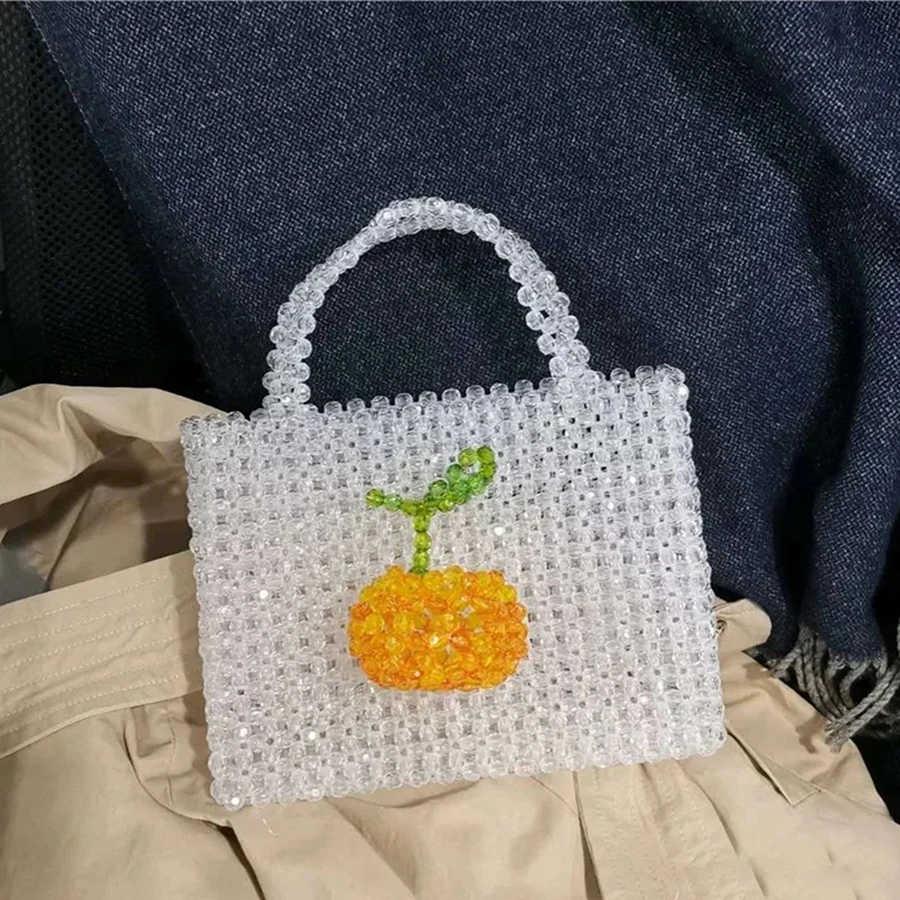 

New Acrylic Beaded Transparent Orange 3D Handwoven Women's Bag Summer Fashion Ins Fruit Design Ladies Handbag Customization