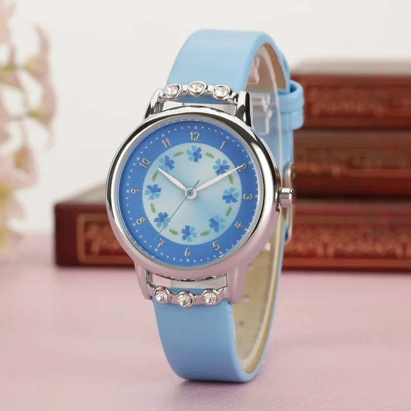 Children Kids Watches Casual Fashion Cute Flowers Students Watch Life Waterproof PU Leather Strap Quartz Wrist Watch For Girl LL