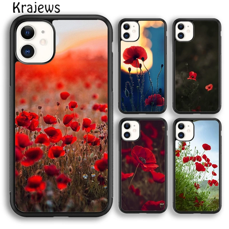 Krajews Red Corn Poppy Flower Phone Case Cover For iPhone 16 15 SE2020 14 6 7 8 plus 11 12 13 pro max coque Shell Fundas