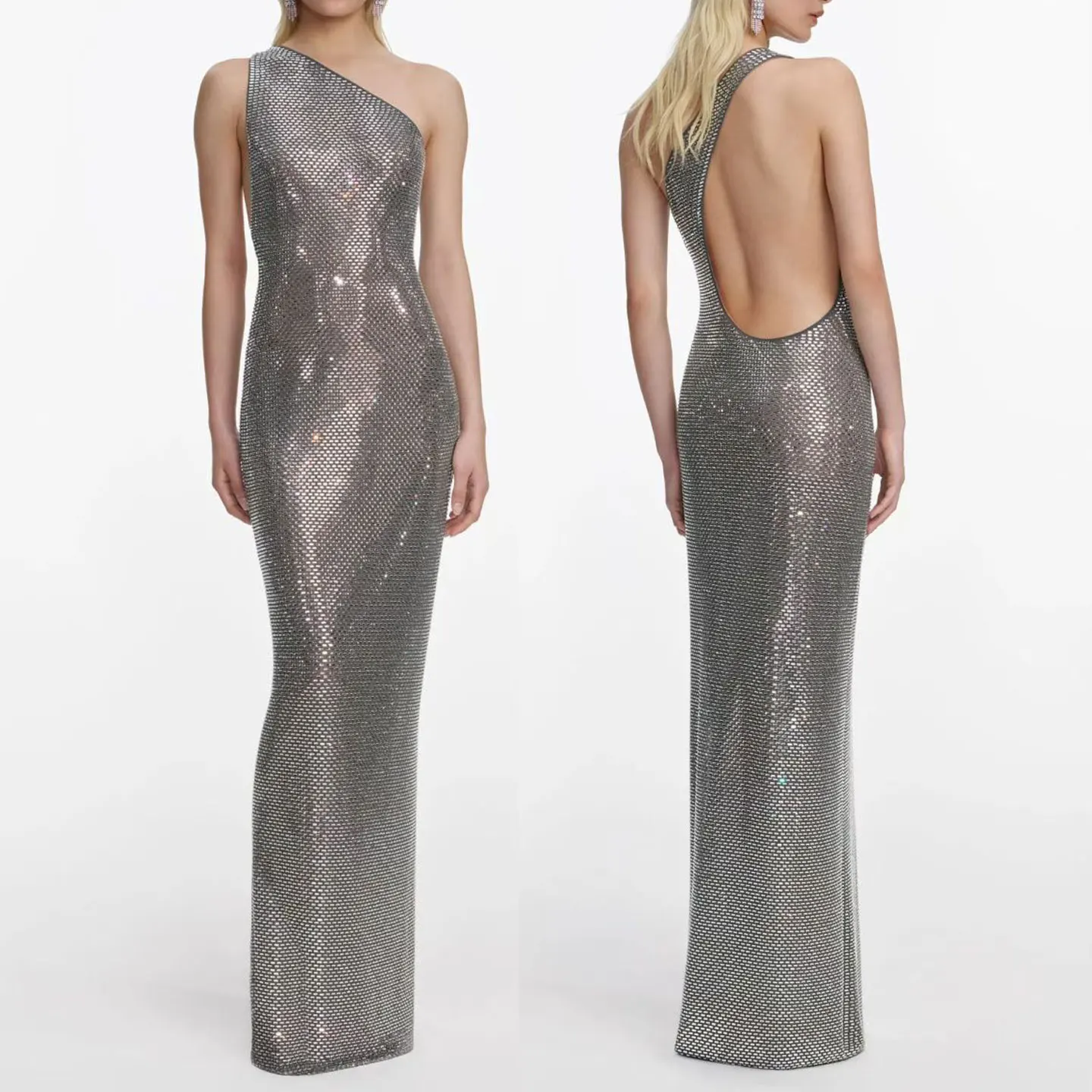 Women Luxury rhinestone long dress sleeveless backless fashion sexy party maxi dress