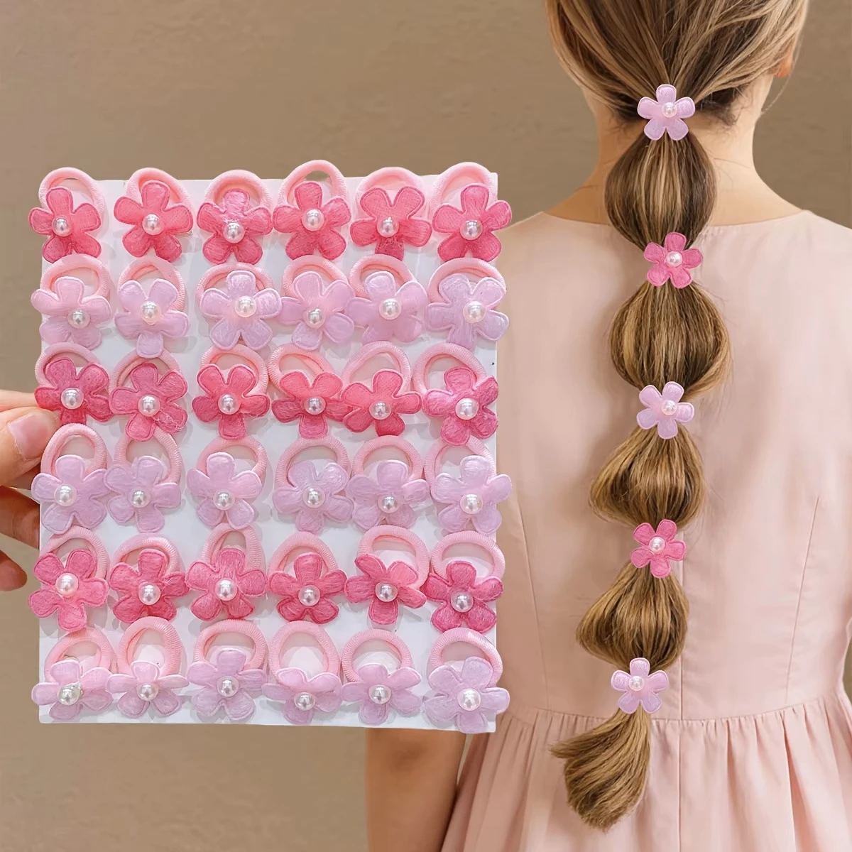 Neues Set mit süßen kleinen Haargummis mit Schleife für Kinder, 10/20 Stück, rosa, aus weichem Stoff, elastische Haargummis für Mädchen, Kleinkinder, zum Befestigen von Pferdeschwänzen. – Detail 9