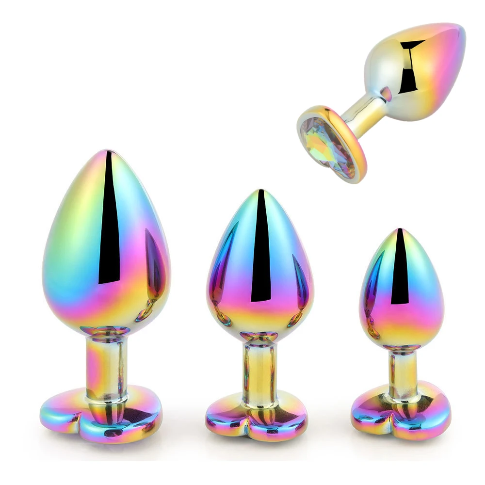 1PC Colorful Heart-shaped SM Metal Anal Plug Fetish Toys for Adult Anal Expanse Kit Stainless Steel Plug Adult Sex Toy 3 Size