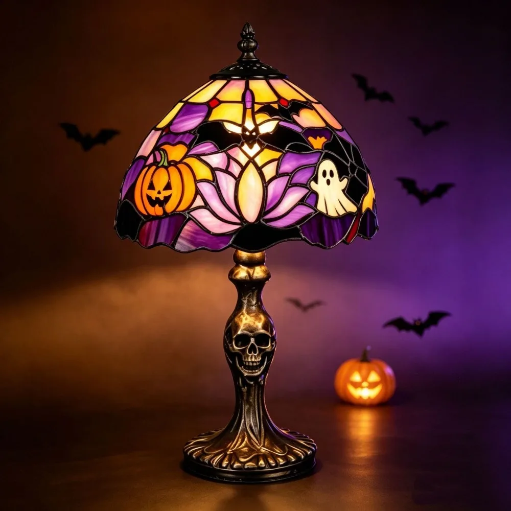 Painted Halloween Night Light Handcrafted USB Powered Resin Pumpkin Lamp Vintage Retro Glowing Witch Hat Table Lamp