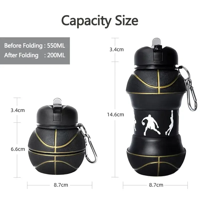 Silicone Fold Water Bottle Cups Outdoor Sports Basketball Style Leakproof Portable Sports Water Kettle