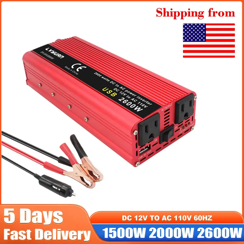 

1500W/2000W/2600W DC12V to AC110V Portable Car Power Inverter Charger Converter Adapter US Socket Auto accessories